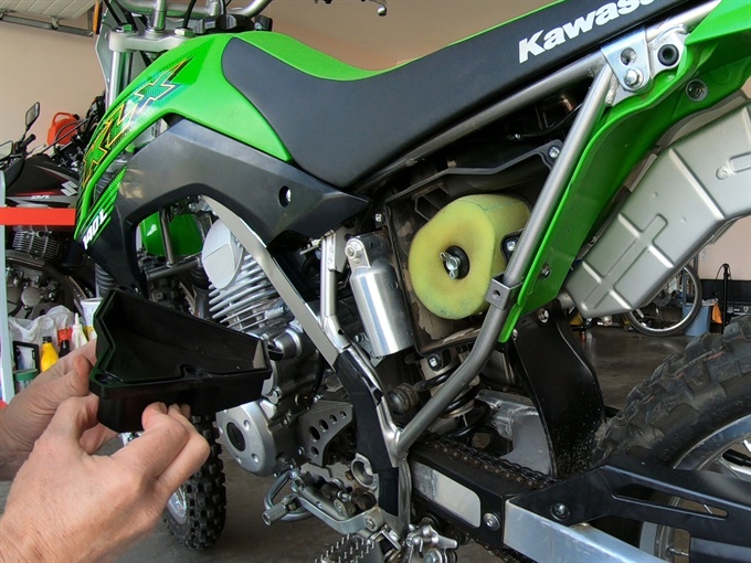 Kawasaki KLX140L foam air filter exposed