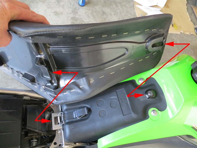 Underside of seat and retaining points - KLX140