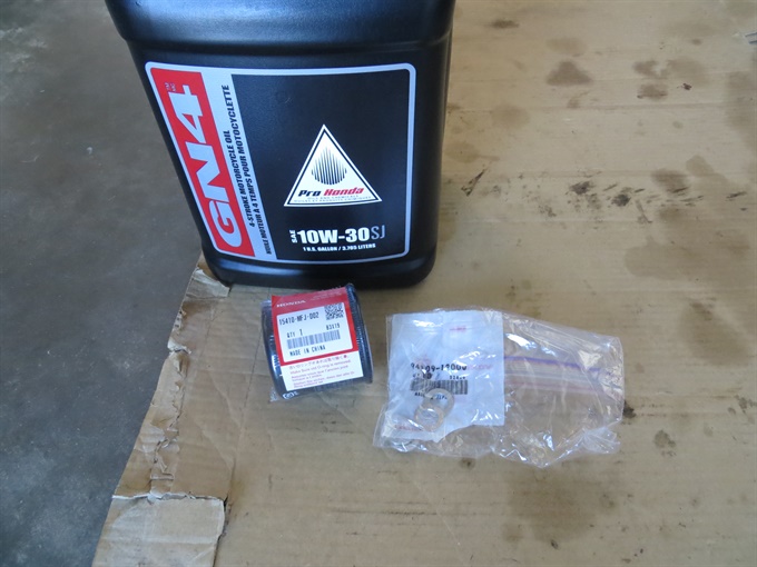 Parts and supplies for Honda NX500 oil and filter change